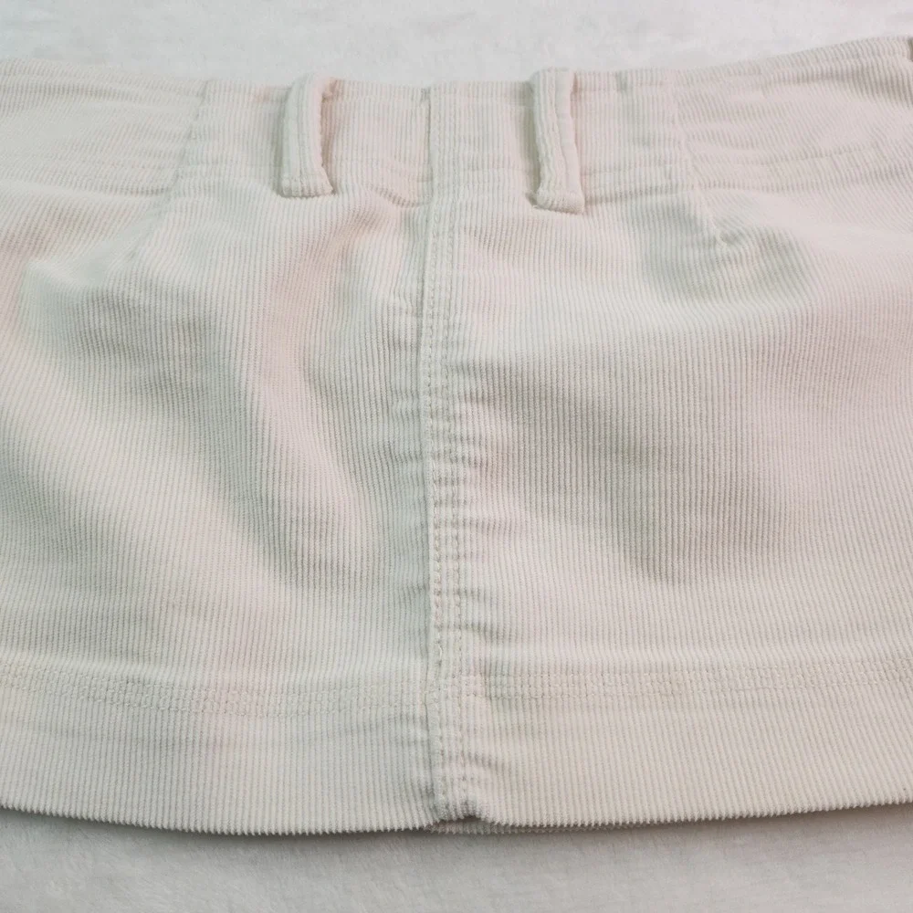 Vintage Y2K Hollister Cream Corduroy Micro Mini Skirt Size 0 W29 Ultra Low Rise